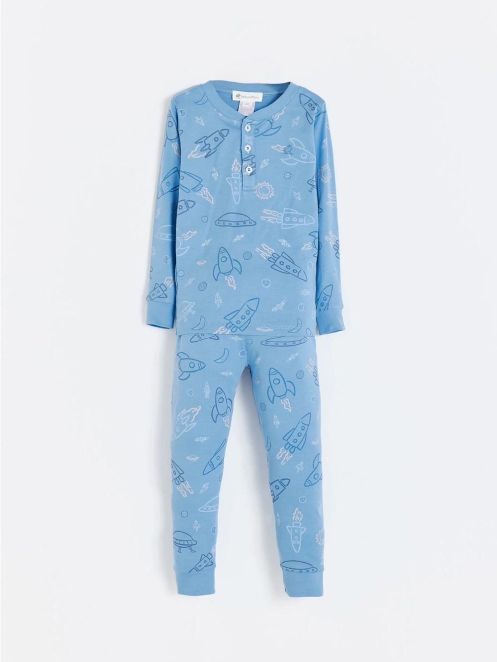 Light Blue Rocket Print Kids Pajama Set